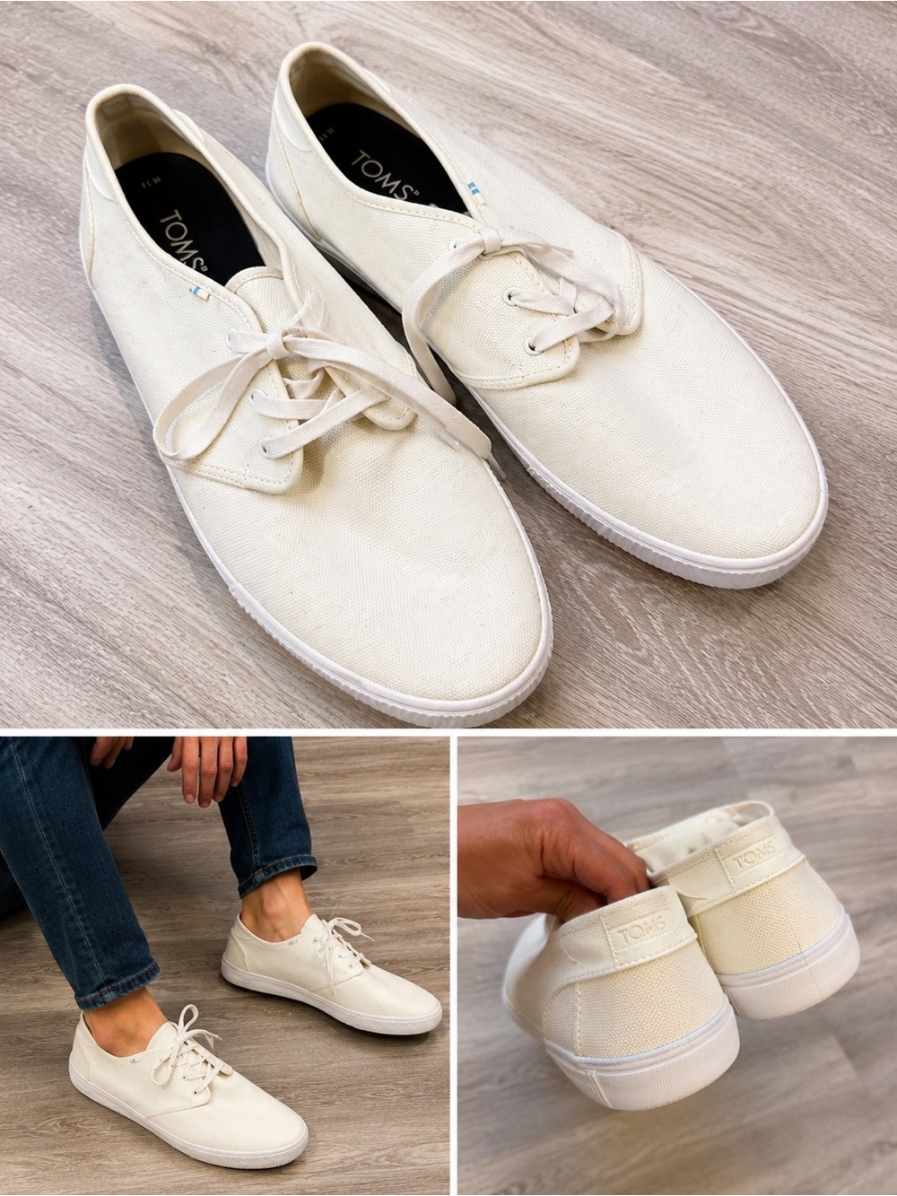 TOMS White Canvas Lace Up Casual Sneakers Shoes Size 11 Mens